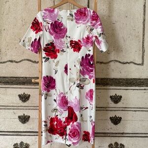 Lela Rose Pink and Red Floral Midi Dress